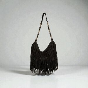 Pietro Alessandro Black Suede Snakeskin Fringe Shoulder Bag